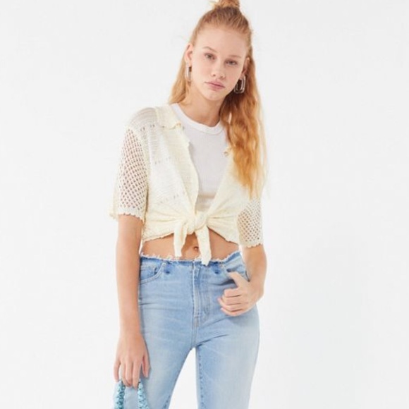 UO Havana Crochet Button-Down Ivory Sweater Sz L - Picture 7 of 7